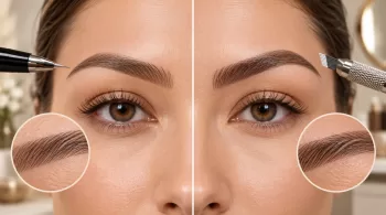 Nanoblading vs microblading comparison showing natural hair stroke brows