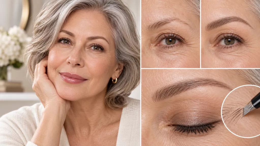 Nano brow and microblading considerations for mature skin