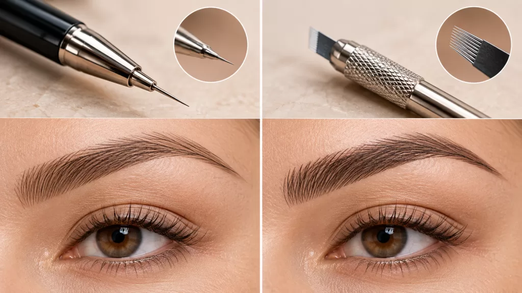 Nano brow machine needle compared with traditional microblading hand tool