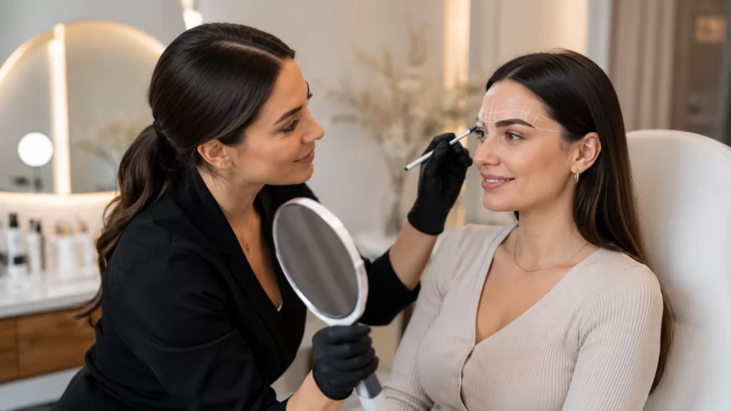 Nano brow consultation with personalized brow mapping before treatment
