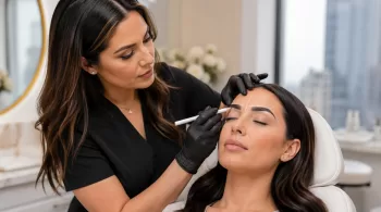 Qualified nanoblading artist in Houston creating a custom brow design