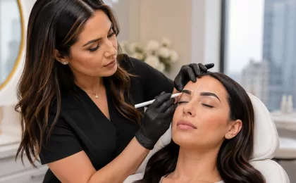 Qualified nanoblading artist in Houston creating a custom brow design