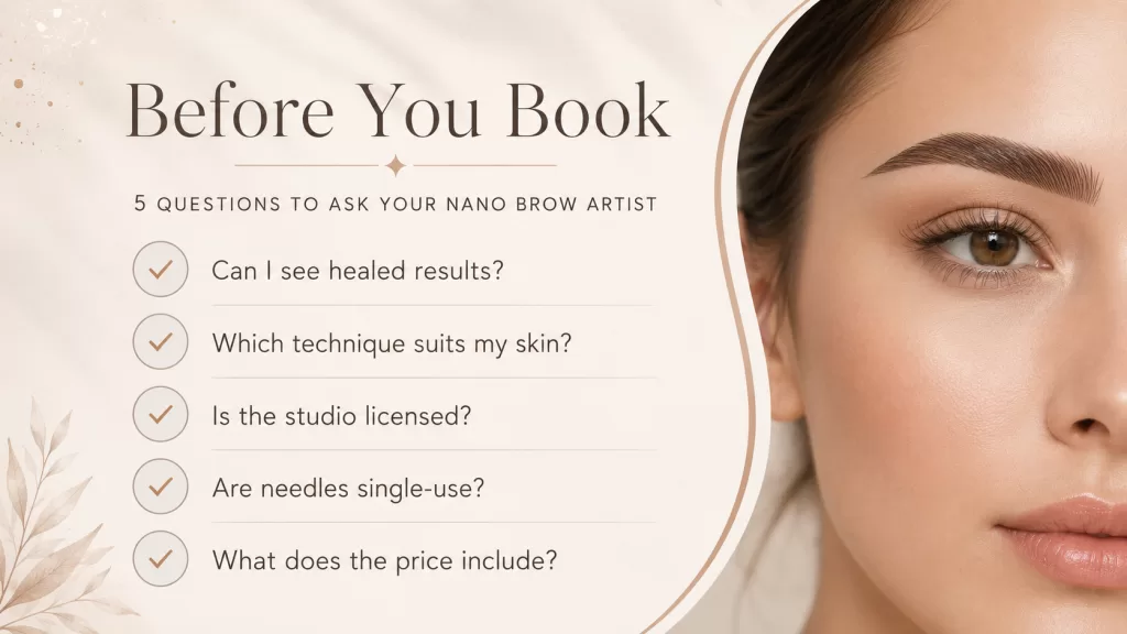 Checklist of questions to ask a nano brow artist before booking