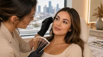 Nano brow color consultation with custom pigment matching in Houston
