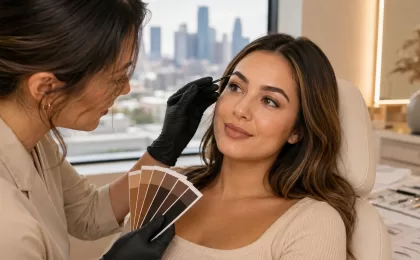 Nano brow color consultation with custom pigment matching in Houston