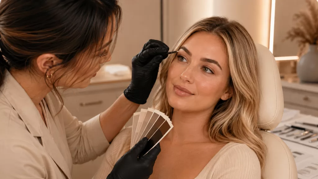 Soft nano brow pigment selection for blonde hair
