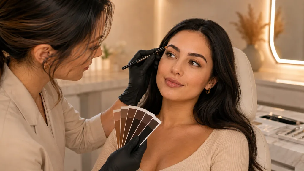 Natural nano brow color selection for brunette hair
