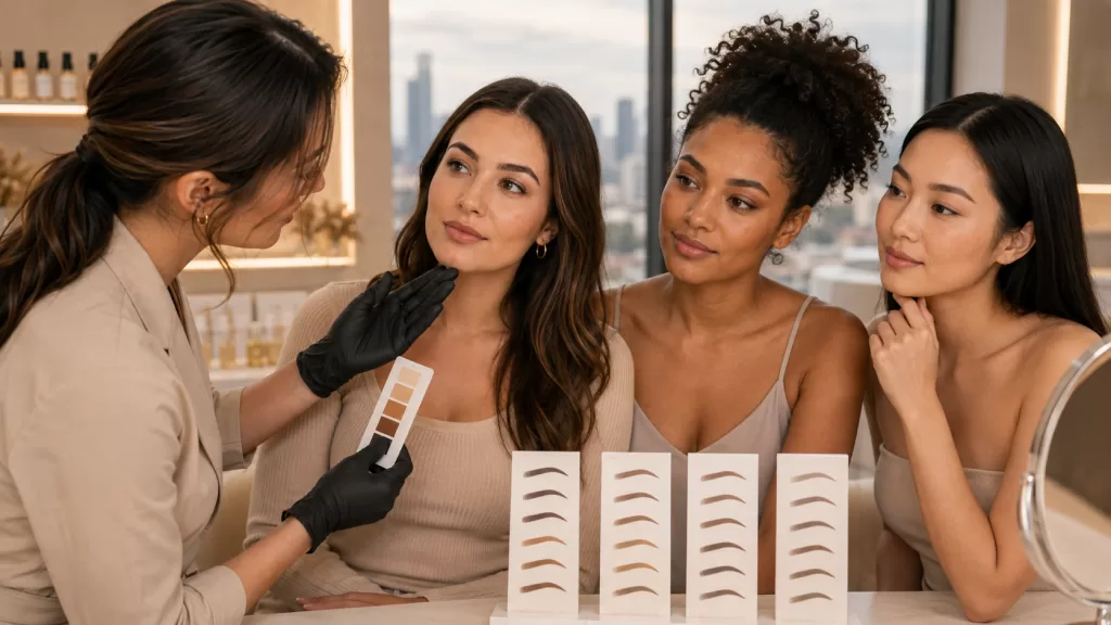 Nano brow pigment consultation for different skin tones and undertones