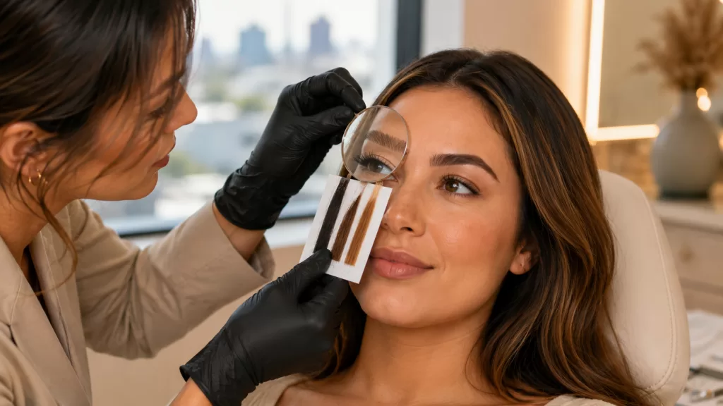 Nano brow color consultation for red gray and silver hair