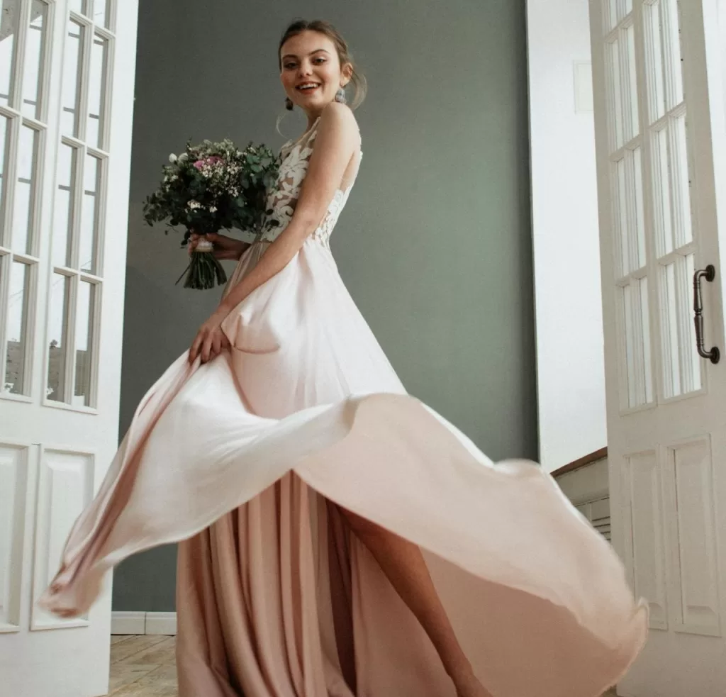 happy bride with a flowers