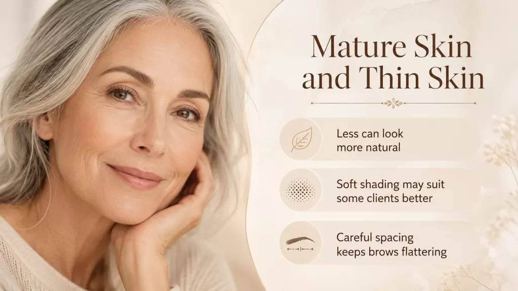 Soft natural nano brow options for mature and thin skin