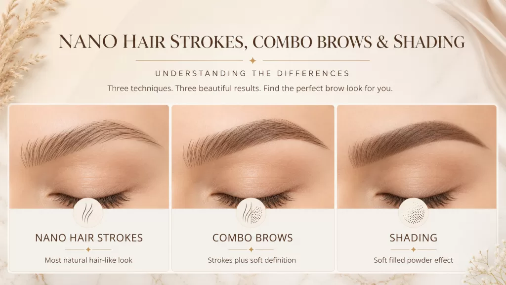 Comparison of nano hair strokes, combo brows and soft shading techniques