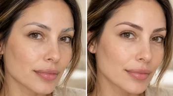 Old microblading compared with soft natural nano brows for correction in Houston