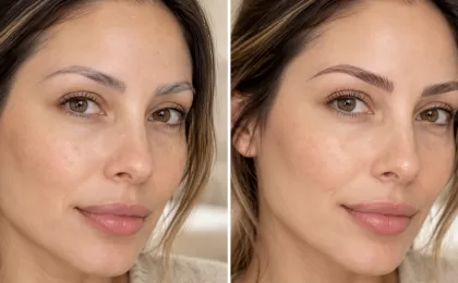 Old microblading compared with soft natural nano brows for correction in Houston
