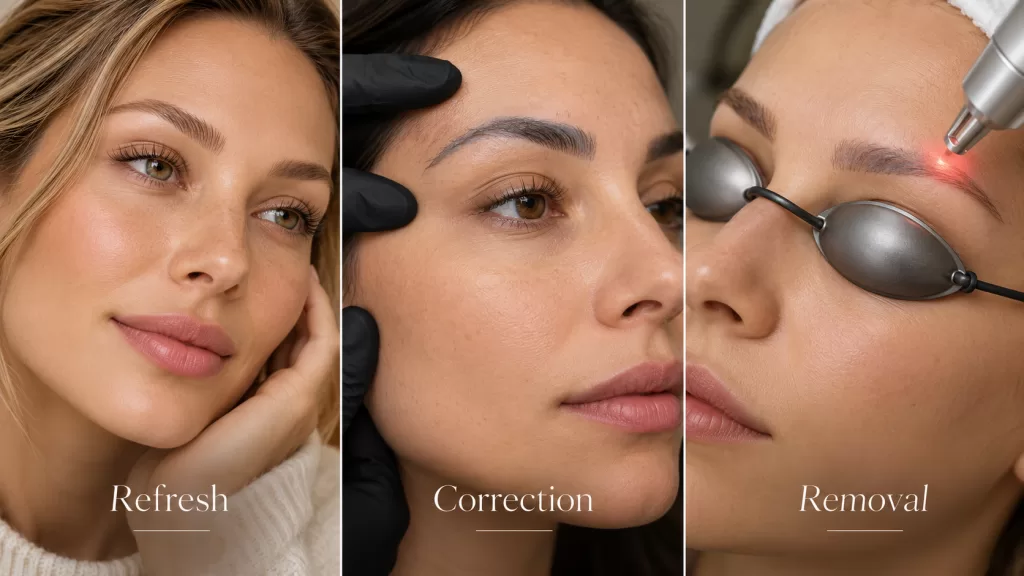 When nano brows may work over light faded old microblading with a usable shape